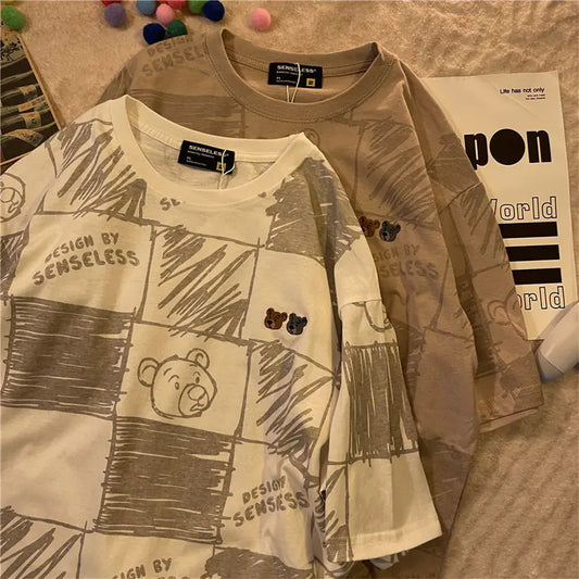 T-shirt rétro ample à motif ours en dessin animé